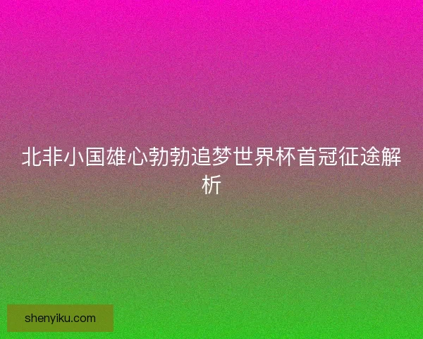 北非小国雄心勃勃追梦世界杯首冠征途解析 北非小国雄心勃勃追梦世界杯首冠征途解析
